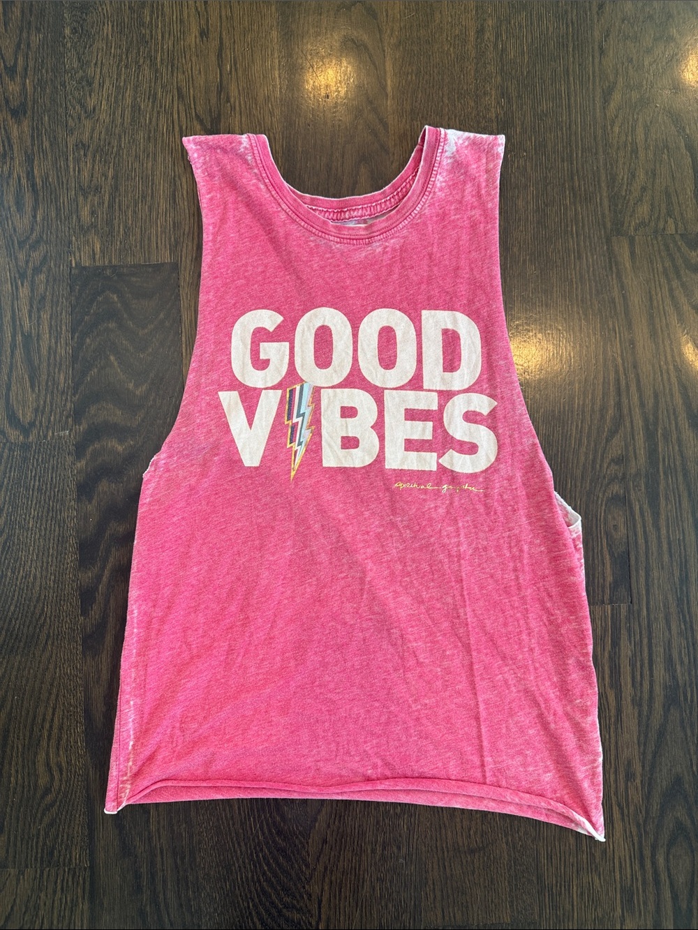 Spiritual Gangster Pink/red burnout "Good Vibes" Tank Top lightening bolt